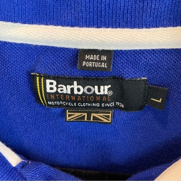 Barbour sz L Men’s Blue Black Polo Short Sleeve Shirt Preppy Golf Tennis Casual - Picture 3 of 8